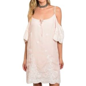 OPI Midi Dress White Coastal Cowgirl Boho Cold Shoulder Floral Embroidered